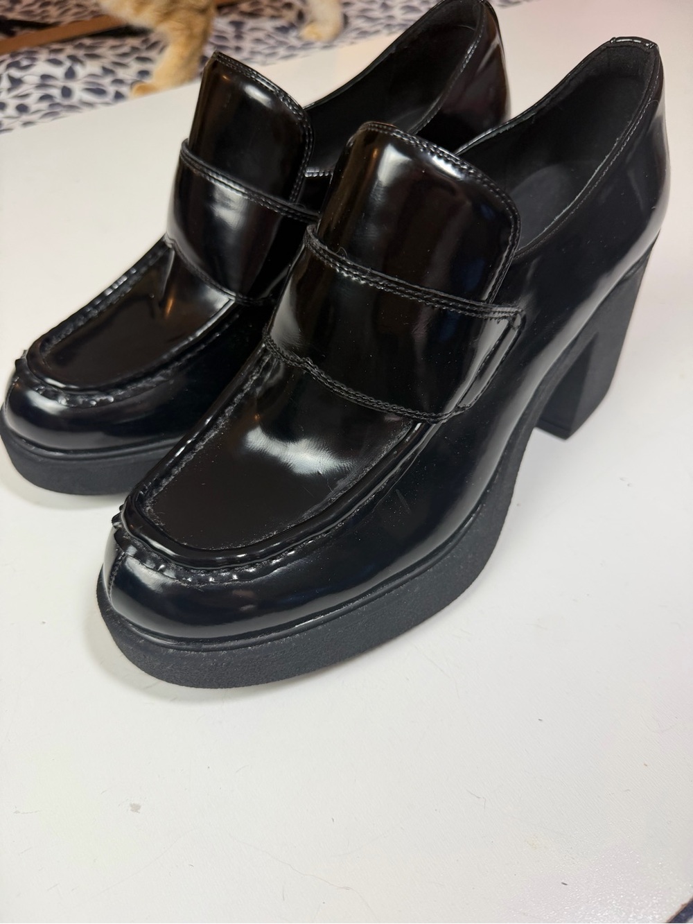 Jeffrey Campbell Black Patent Leather Plain Jane Platform Loafers Heels Size 8 - Picture 11 of 15